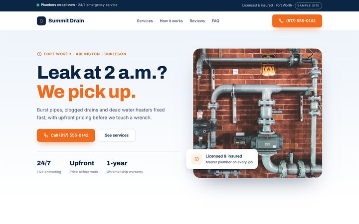 Screenshot of the Summit Drain & Plumbing sample website
