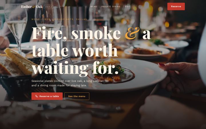 Screenshot of the Ember & Oak Kitchen sample website