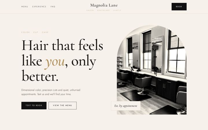 Screenshot of the Magnolia Lane Salon sample website